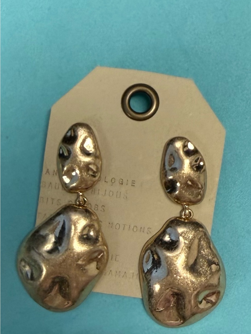 Anthropologie Sculpted Gold Tumbled Drop Earrings
